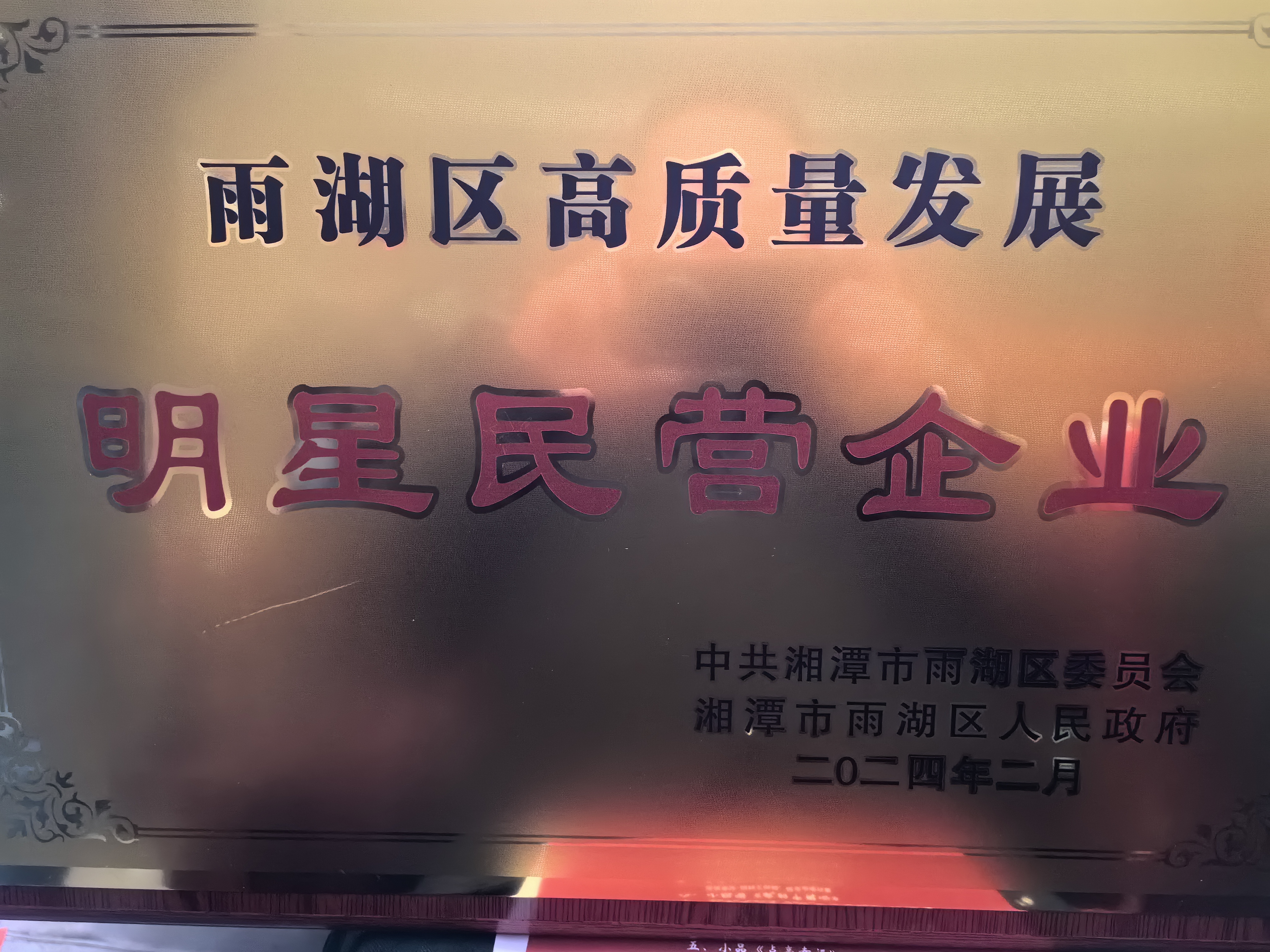 米兰在线手机版(大中国区)荣获“雨湖区高质量发展明星民营企业”称号